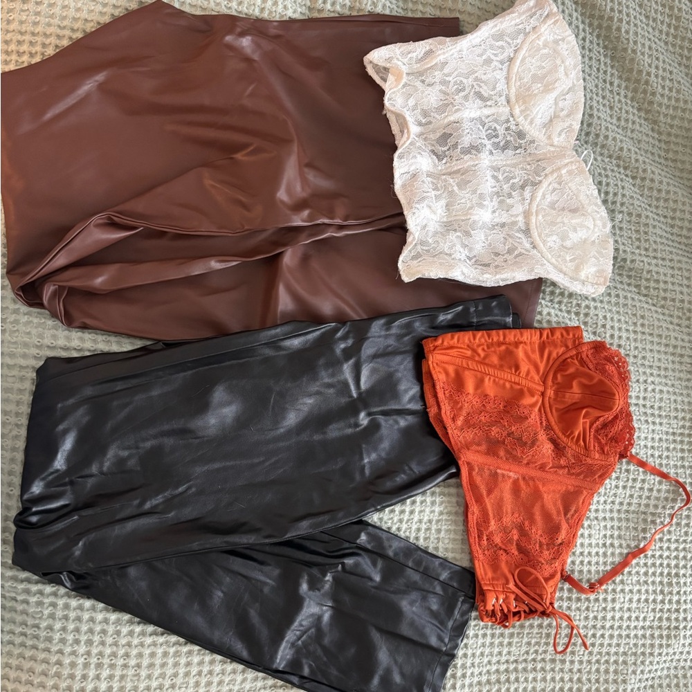 Urban Outfitters Straight Leg Leather Pants in Brown